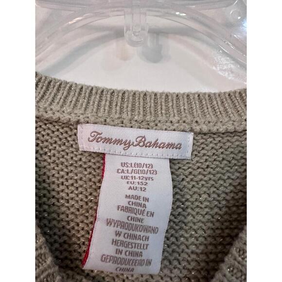 Tommy Bahama Kids Sweater Size L (10/12) Tan Cable Knit Asymmetrical Cozy - Picture 4 of 7